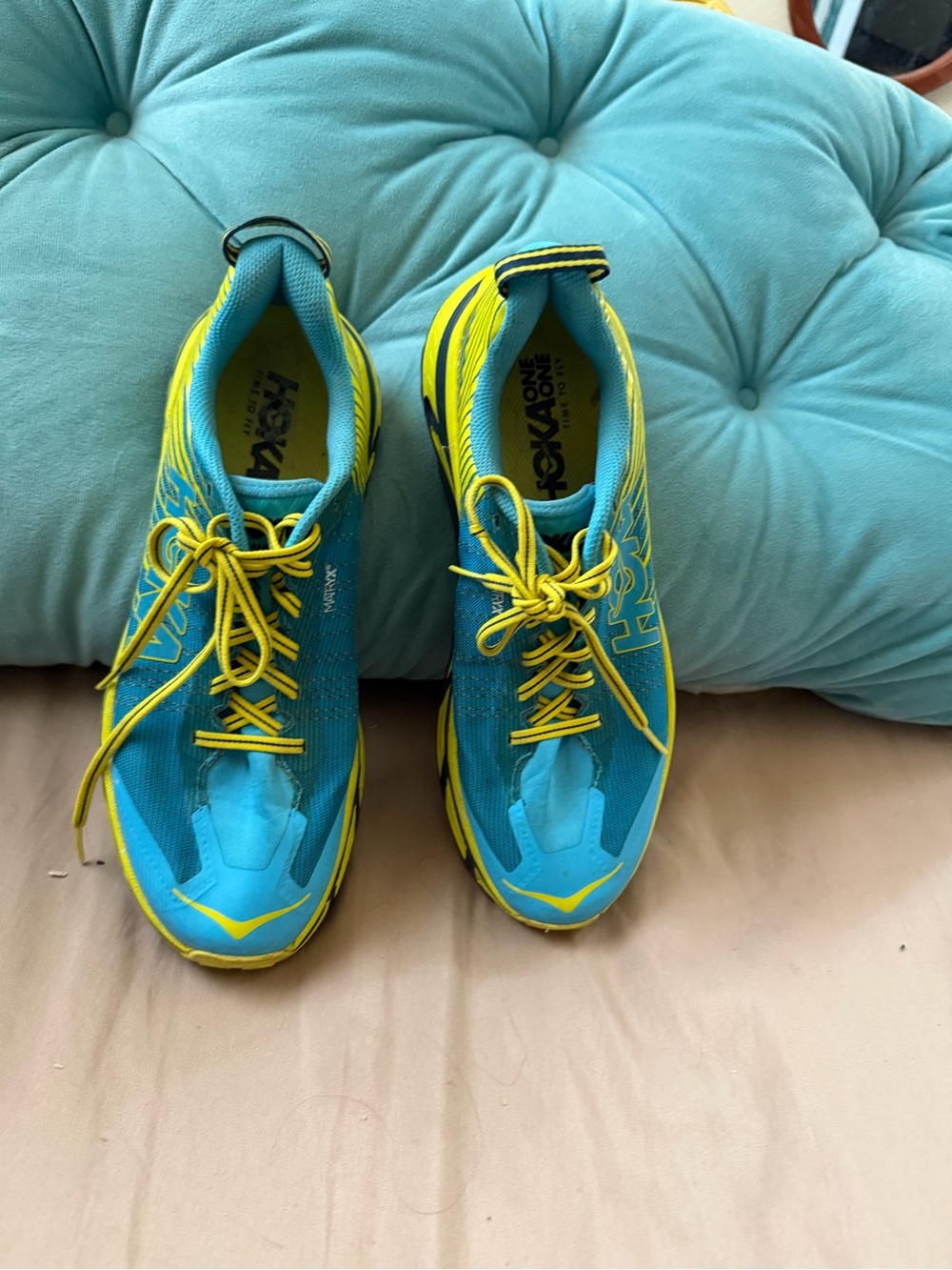 Hoka One One Trail Shoes in Teal & Yellow
